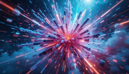 Poster - Vibrant Abstract Explosion of Light and Colorful Particles