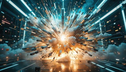 Poster - Futuristic Explosion with Colorful Sparks and Dynamic Light Effects