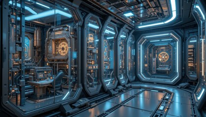 Poster - Futuristic Sci-Fi Interior with Neon Lights and High-Tech Elements
