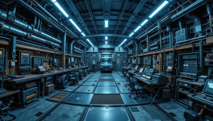 Poster - Futuristic Industrial Control Room with Advanced Technology Equipment