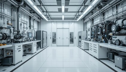 Poster - Modern Laboratory Interior with Advanced Equipment and White Walls