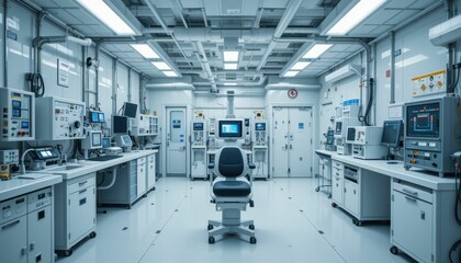 Poster - Modern Laboratory Interior with Equipment and Central Workstation