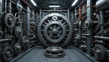 Poster - Intricate Machinery with Gears in a Modern Industrial Setting