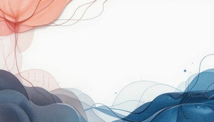 Poster - Abstract Waves in Soft Coral and Blue Tones on Light Background
