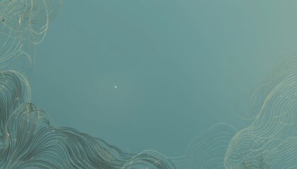 Poster - Abstract Waves in Soft Teal with Delicate Lines and Fluid Forms