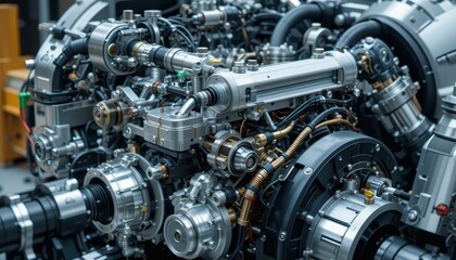 Poster - High-Precision Mechanical Engine Parts and Components Close-Up