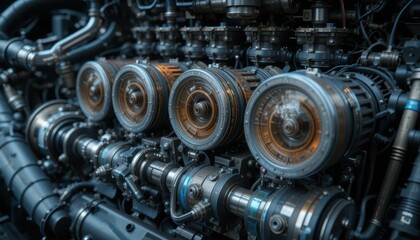 Poster - Intricate Machinery with Gleaming Components and Complex Detail
