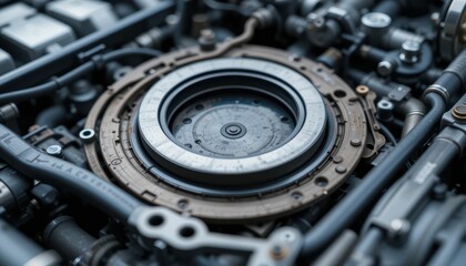 Poster - Intricate Close-Up of Mechanical Components in Engine System