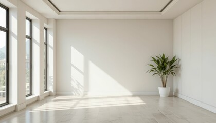 Poster - Empty Modern Room with Bright Natural Light and Potted Plant
