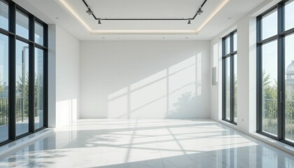 Poster - Modern Minimalist Empty Room with Large Windows and Natural Light