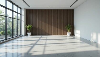 Poster - Modern Empty Room with Natural Light and Greenery Decor