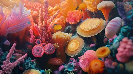 Sticker - vibrant underwater coral reef: a digital masterpiece