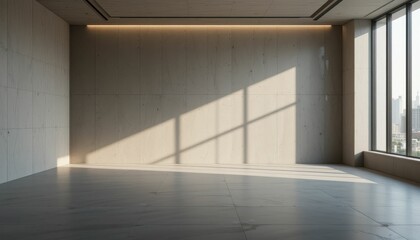 Poster - Minimalist interior space with concrete walls and large windows