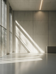 Poster - modern art gallery with minimalist design and natural light streaming through large windows