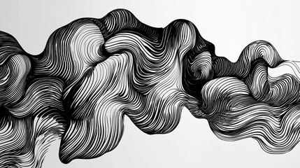 Poster - Abstract Black and White Line Art Swirling Wave Design, Dynamic Fluid Motion Illustration, Elegant Curving Lines Pattern Graphic
