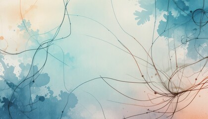 Poster - Abstract Blue and Orange Design with Delicate Lines and Shapes