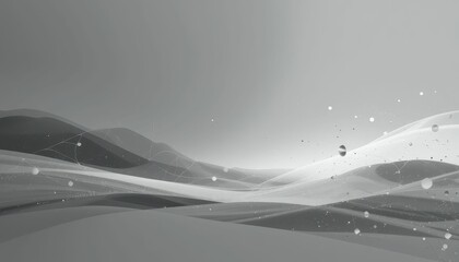 Poster - Abstract Black and White Landscape with Flowing Waves and Textures