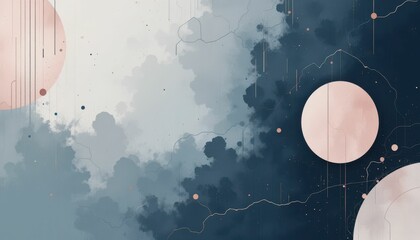 Poster - Abstract cosmic design with soft colors, circles and cloud-like textures