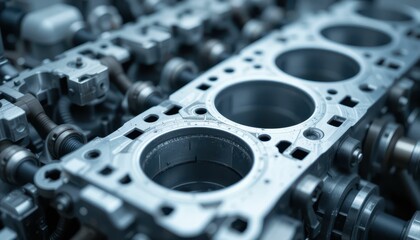 Poster - Close-Up View of Engine Cylinder Head with Precision Engineering Details