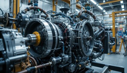 Poster - Detailed View of Industrial Jet Engine Components in Manufacturing Setting