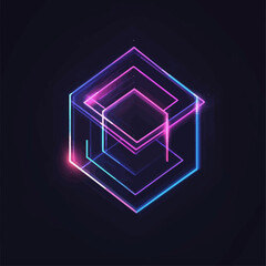 Poster - Abstract 3D neon cube design on dark background, digital art concept