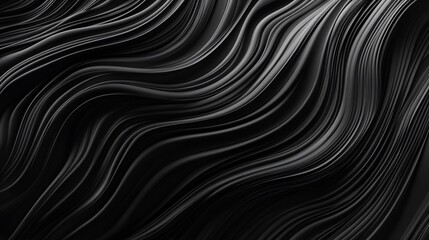 Poster - Abstract Black Swirling Waves: A Study in Dark Curving Lines and Shadows