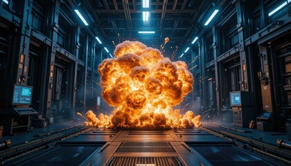 Poster - Explosive Fireball Erupting in High-Tech Industrial Environment