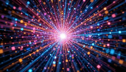 Poster - Colorful Light Rays Streaming from Center with Abstract Patterns