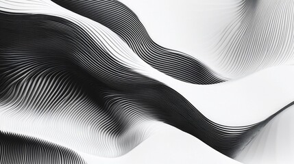 Poster - Abstract Monochromatic Waveform Design: Elegant Black and White Curving Lines Pattern