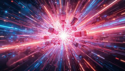 Poster - Burst of Light and Energy in Abstract Digital Explosion Pattern