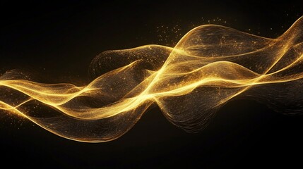 Poster - Golden Abstract Wave: Glowing Particles and Elegant Curves on a Dark Background