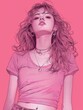 © Viktoriia - Charming hand drawn illustration of a cute woman surrounded by a pink atmosphere