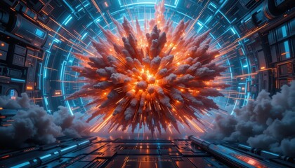 Poster - Bright Explosive Burst in a Futuristic Digital Environment