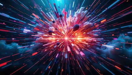 Poster - Abstract explosion of color with dynamic motion and bright lights