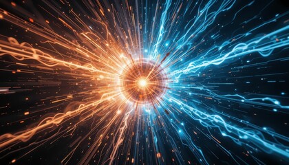 Poster - Vibrant Abstract Energy Burst with Blue and Orange Light Patterns