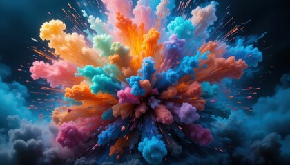 Poster - Colorful Explosion of Soft Clouds Against Dark Background