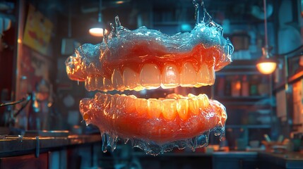 Wall Mural - surreal melting dentures: a glowing dental study