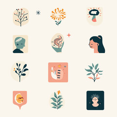 Poster - Stylish Minimalist Illustration Set: Nature, People, and Conceptual Elements