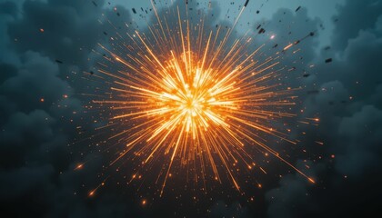 Poster - Dynamic Explosion with Bright Sparks in a Dark Cloudy Sky