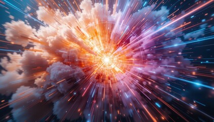 Poster - Dynamic Explosion of Colorful Light Through Clouds in Space