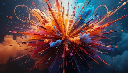 Poster - Vibrant Explosion of Colorful Shapes and Abstract Elements in Space
