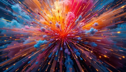 Poster - Vibrant Explosion of Colors with Radiating Light and Clouds