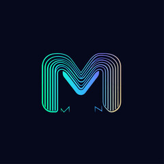 Poster - Neon Gradient M Logo Design, Modern Abstract Graphic on Dark Background.