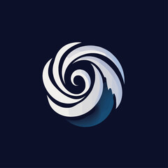 Poster - Abstract swirling white design on navy background, logo or icon design.