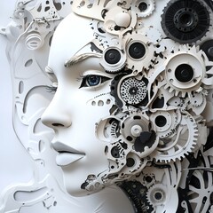 Wall Mural - mechanical woman: a futuristic portrait in gears