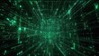 © furyon - Digital Network Web with Geometric Nodes on Emerald Matrix Background, Technology Data Visualization Concept for Cyber Security
