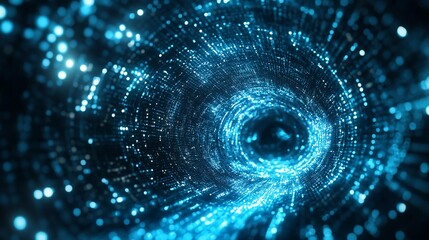 Poster - Abstract Blue Spiral Vortex Tunnel Digital Art: A Journey into the Cyberspace