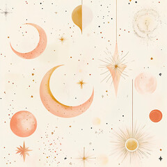 Wall Mural - A painting of a starry night sky with a crescent moon and a star