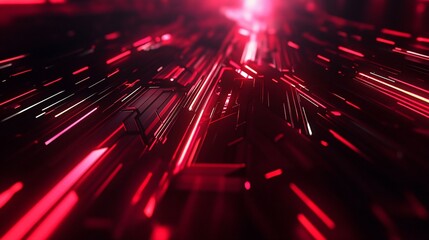 Poster - Abstract Red Neon Lines Digital Art Futuristic Technology Background