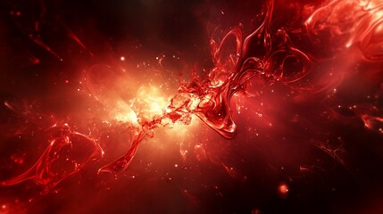 Wall Mural - Abstract Red Fluid Cosmic Explosion: A Fiery Celestial Dance of Energy and Light